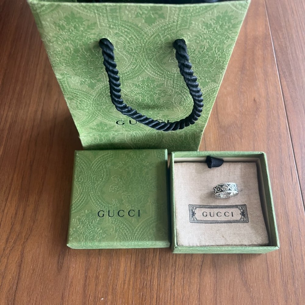 GUCCI STERLING SILVER 925 MADE IN ITALY INTERLOCKING G BAND RING - Picture 8 of 8
